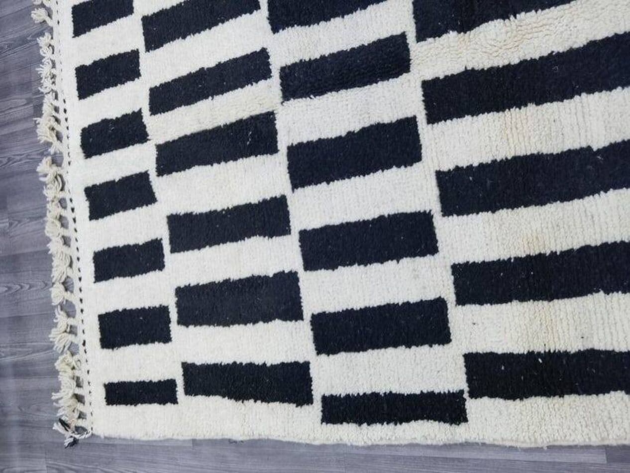 Ręcznie tkany dywan 250x150 cm, wełna, biały, czarny, Maroko - 202361