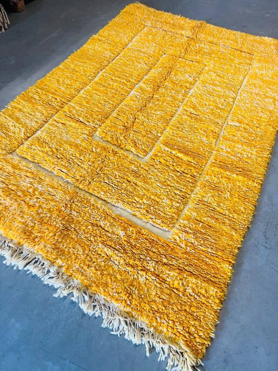 Ręcznie tkany dywan 250x150 cm, wełna, żółty, biały, Maroko - 202333
