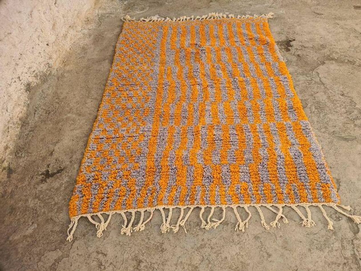 Ręcznie tkany dywan 250x150 cm, wełna, pomarańczowy, szary, Maroko - 202291
