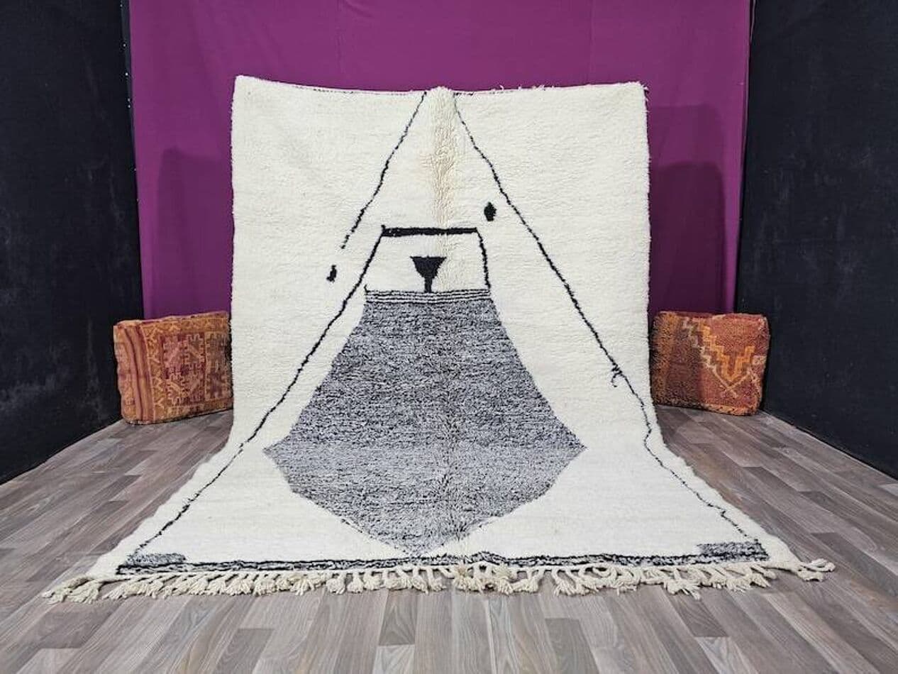 Ręcznie tkany dywan 250x150 cm, wełna, kremowy, czarny, Maroko - 202261