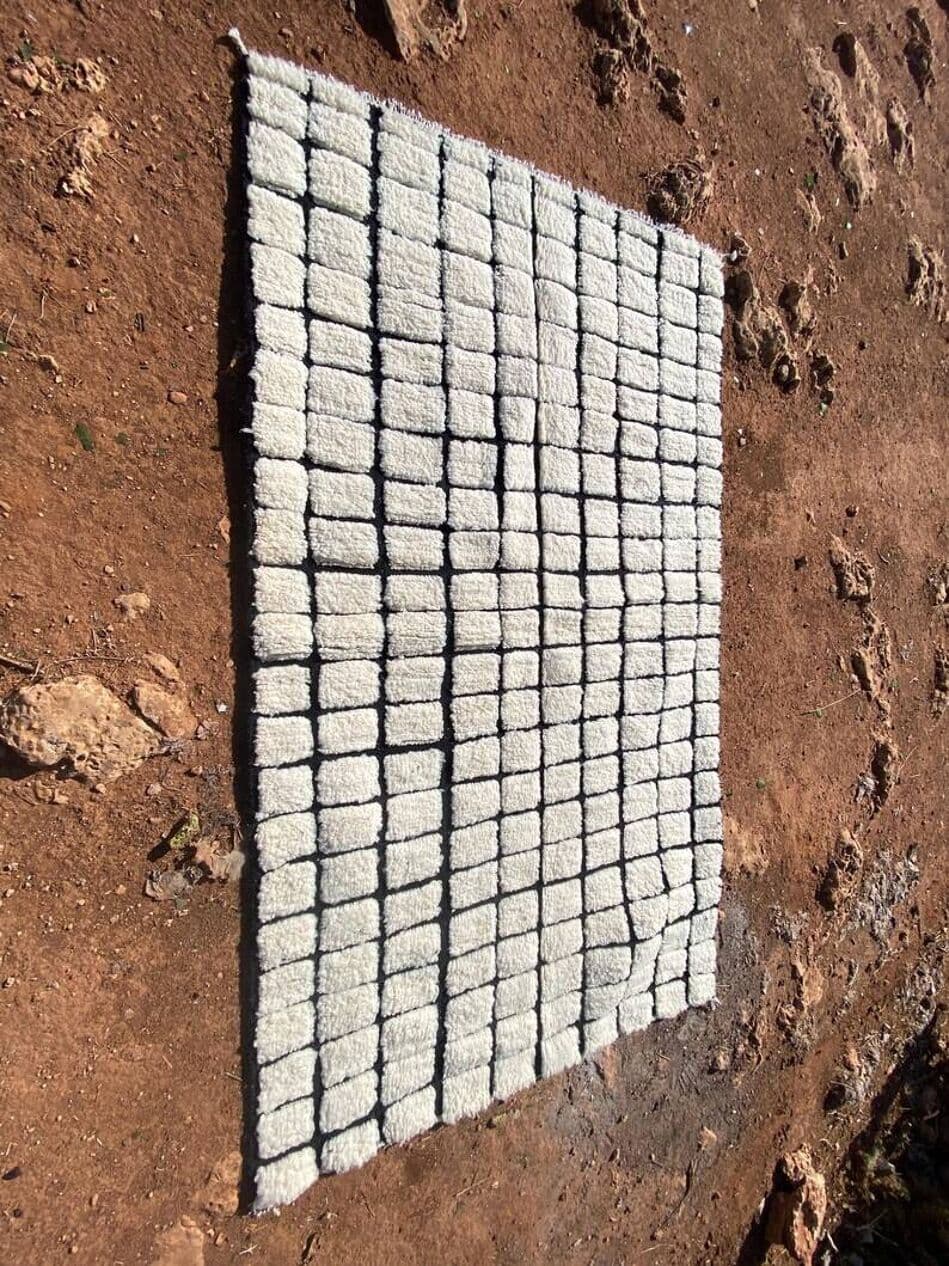 Ręcznie tkany dywan 200x300 cm, wełna, biały, czarny, Maroko - 202203