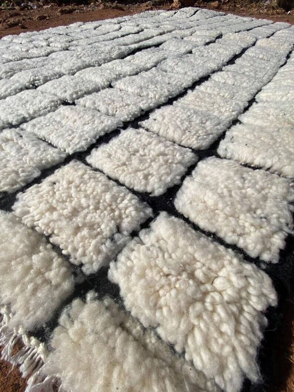 Ręcznie tkany dywan 200x300 cm, wełna, biały, czarny, Maroko - 202201