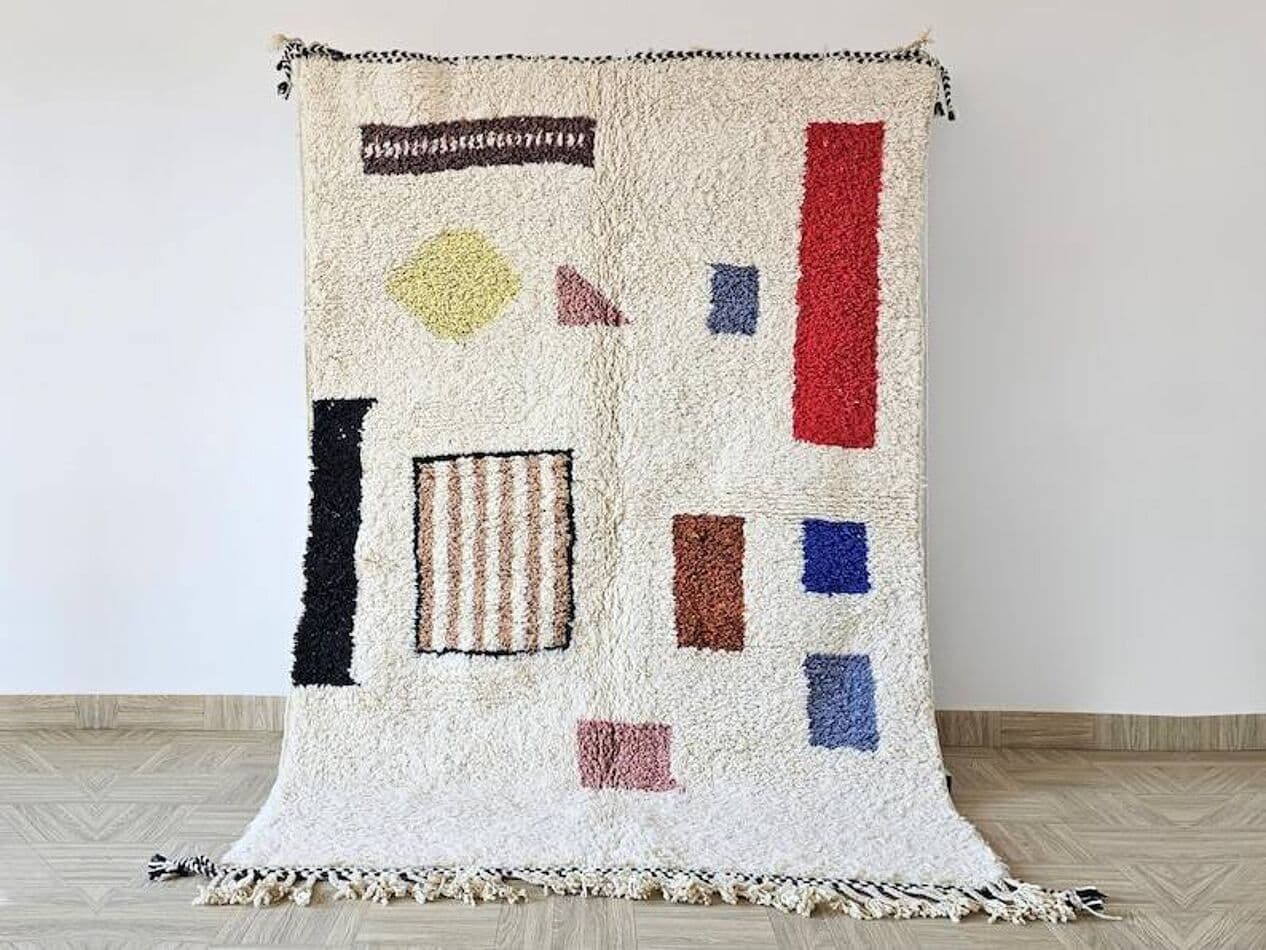 Ręcznie tkany dywan 250x150 cm, wełna, kremowy, wielokolorowy, Maroko - 202184