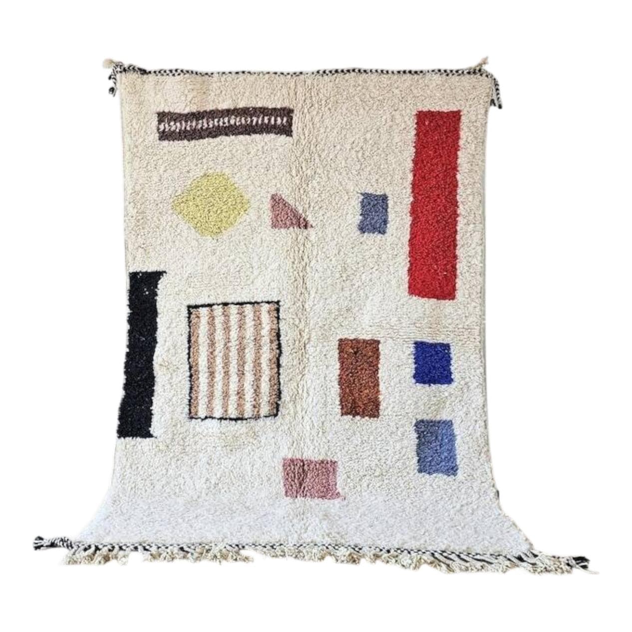 Ręcznie tkany dywan 250x150 cm, wełna, kremowy, wielokolorowy, Maroko