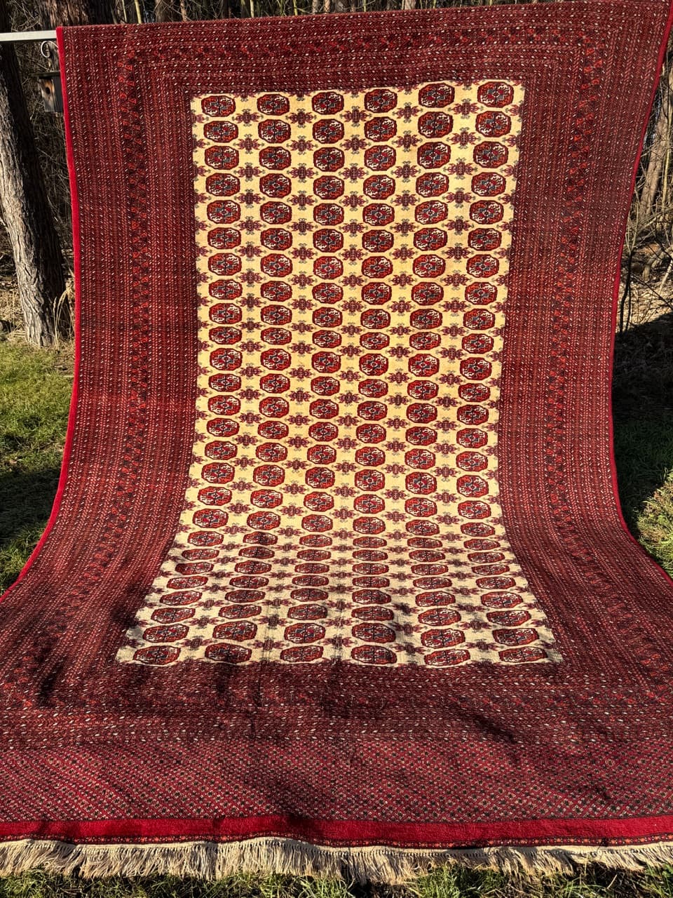 Dywan Buchara, 410x260 cm, bordo, wełna kaszmirowa, Pakistan, lata 90. - 201942