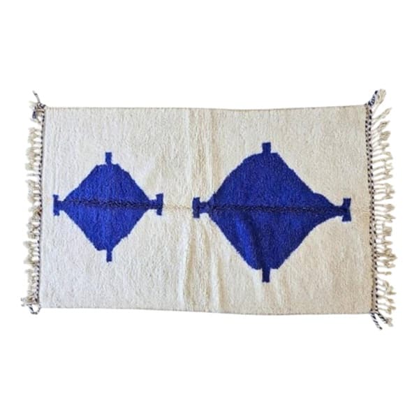 Ręcznie tkany dywan 250x150 cm, wełna, niebieski, kremowy, Maroko