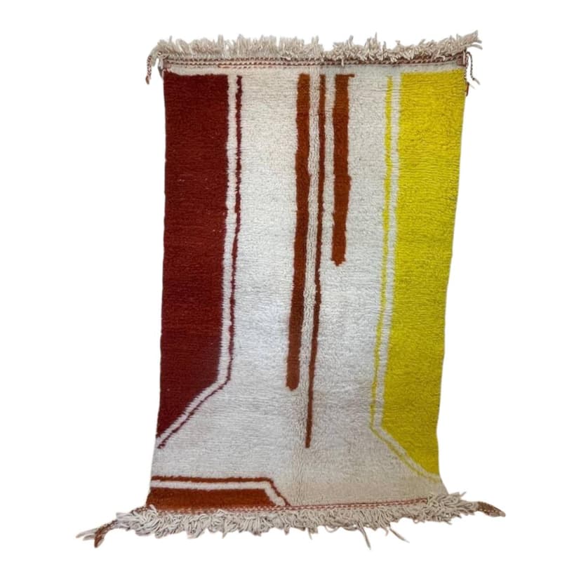 Ręcznie tkany dywan 250x150 cm, wełna, kremowy, żółty, czerwony, Maroko