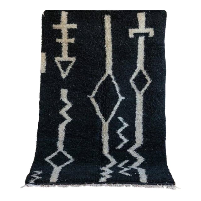 Ręcznie tkany dywan 250x150 cm, wełna, czarny, beżowy, Maroko - WYMIARY