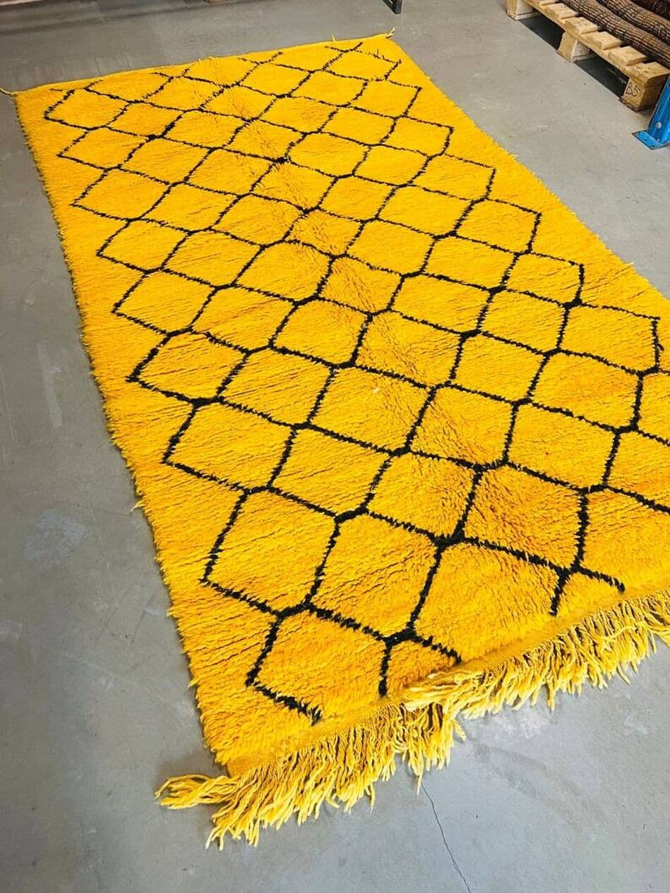 Ręcznie tkany dywan 250x150 cm, wełna, żółty, czarny, Maroko - 201993