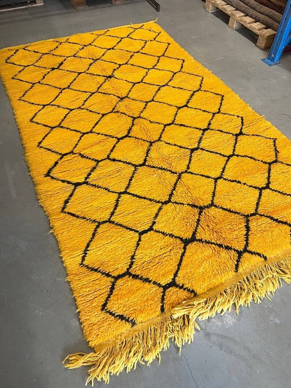 Ręcznie tkany dywan 250x150 cm, wełna, żółty, czarny, Maroko - 201994