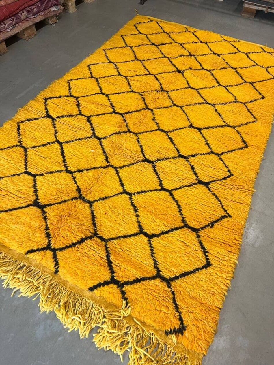 Ręcznie tkany dywan 250x150 cm, wełna, żółty, czarny, Maroko - 201996