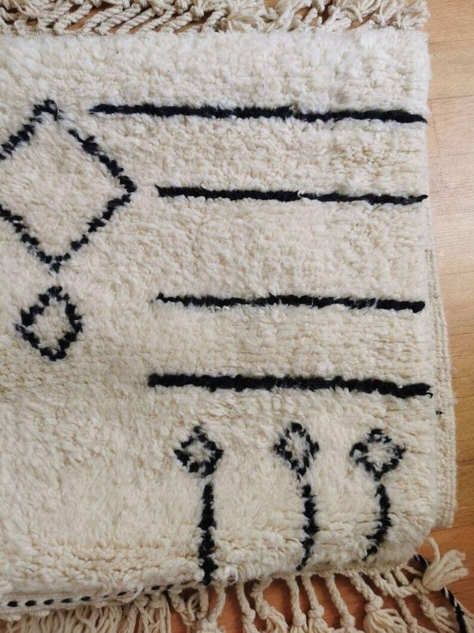 Ręcznie tkany dywan 250x150 cm, wełna, beżowy, czarny, Maroko - 201969