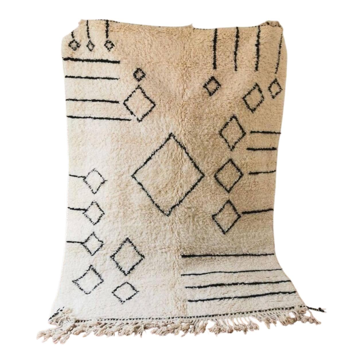 Ręcznie tkany dywan 250x150 cm, wełna, beżowy, czarny, Maroko