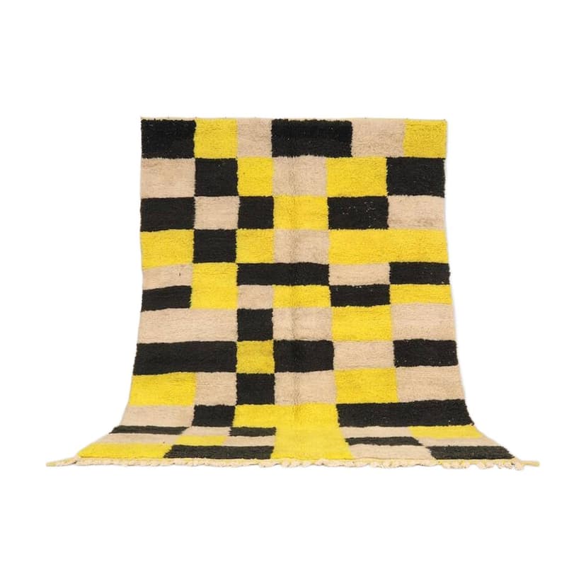 Ręcznie tkany dywan 200x300 cm, wełna, żółty, czarny, beżowy, Maroko