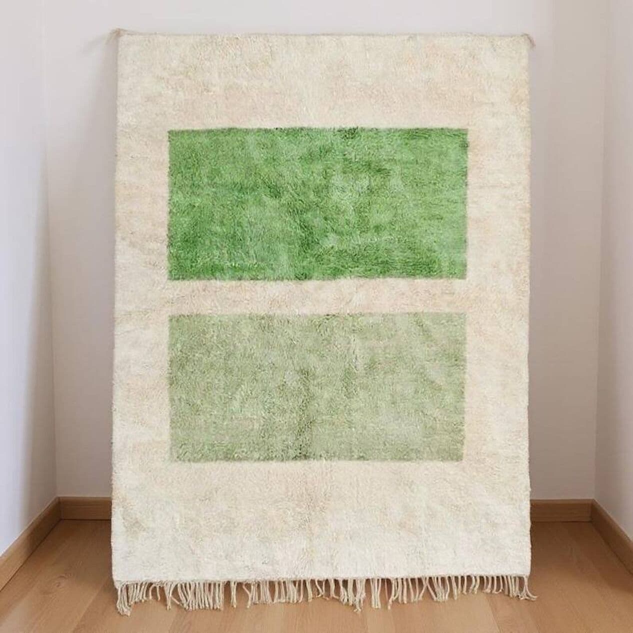 Ręcznie tkany dywan 250x150 cm, wełna, zielony, beżowy, Maroko - 203341