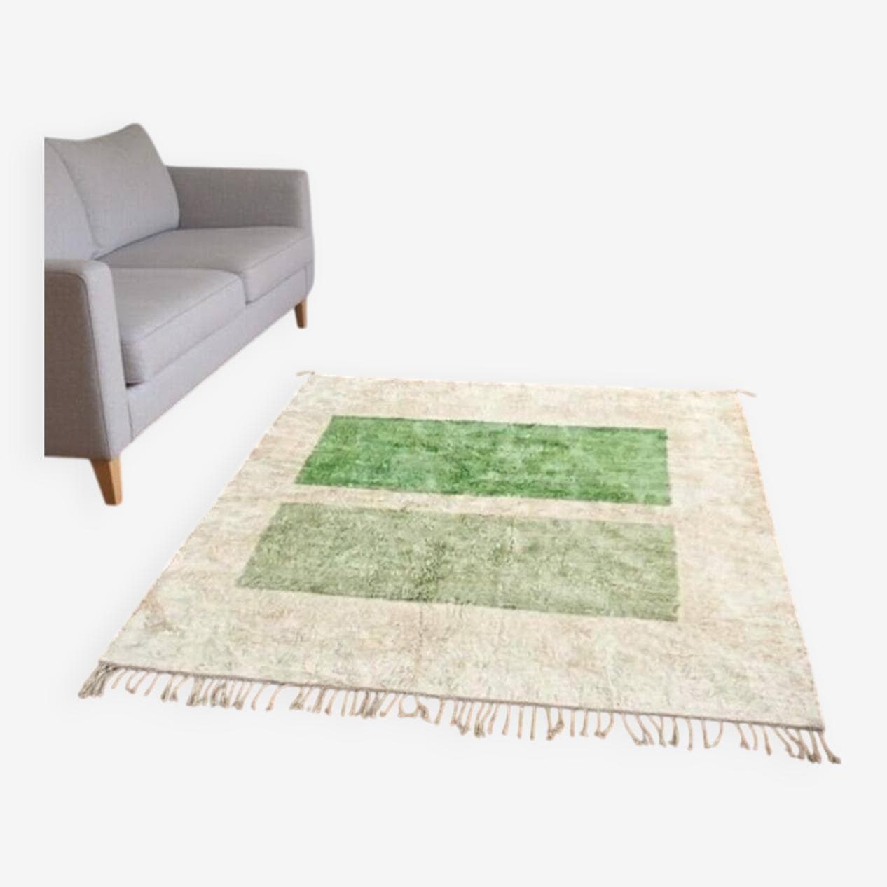 Ręcznie tkany dywan 250x150 cm, wełna, zielony, beżowy, Maroko - 203336