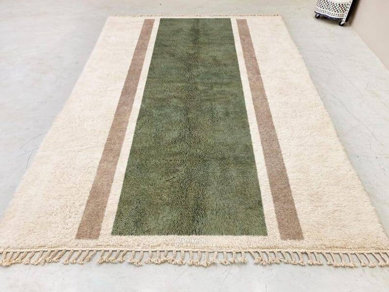 Handwoven rug 200x300 cm, wool, green, beige, Morocco - 203334