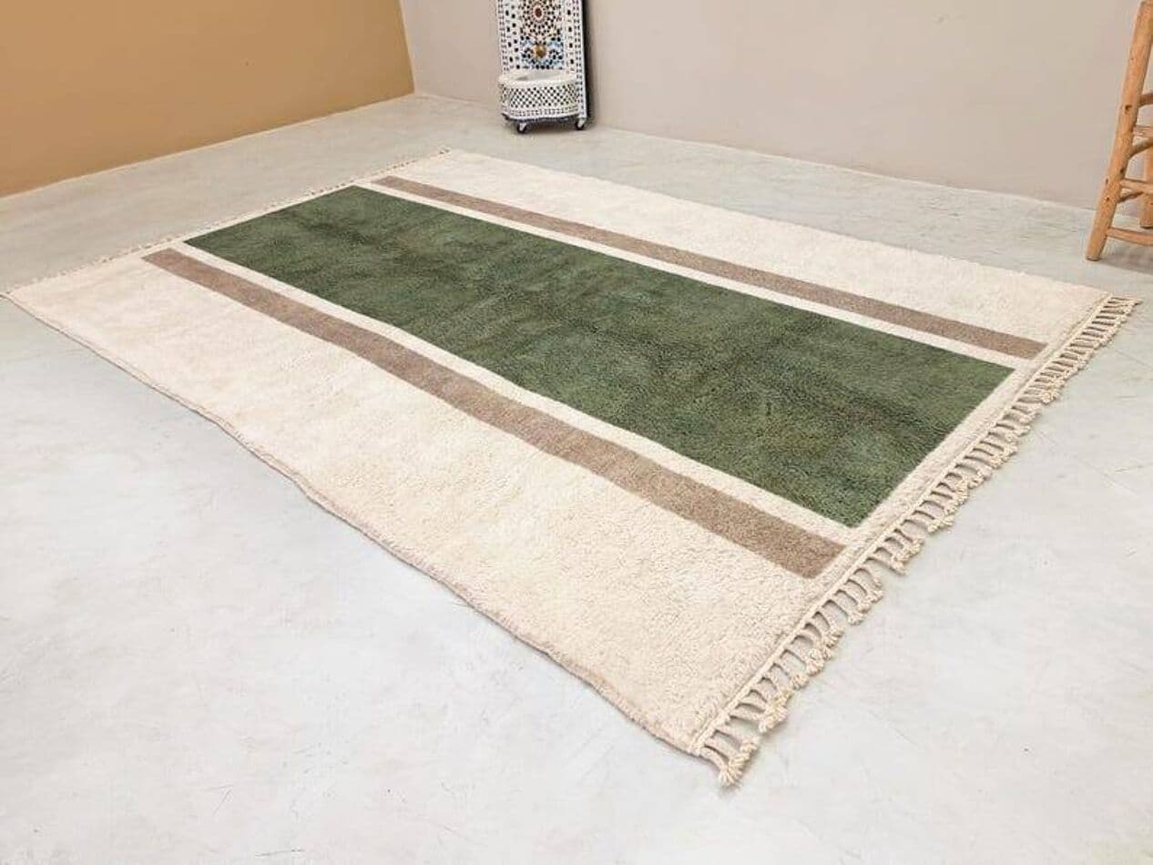 Handwoven rug 200x300 cm, wool, green, beige, Morocco - 203333
