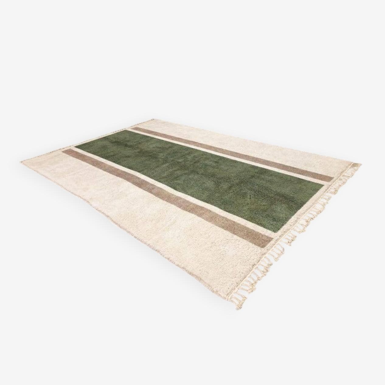 Handwoven rug 200x300 cm, wool, green, beige, Morocco - 203332