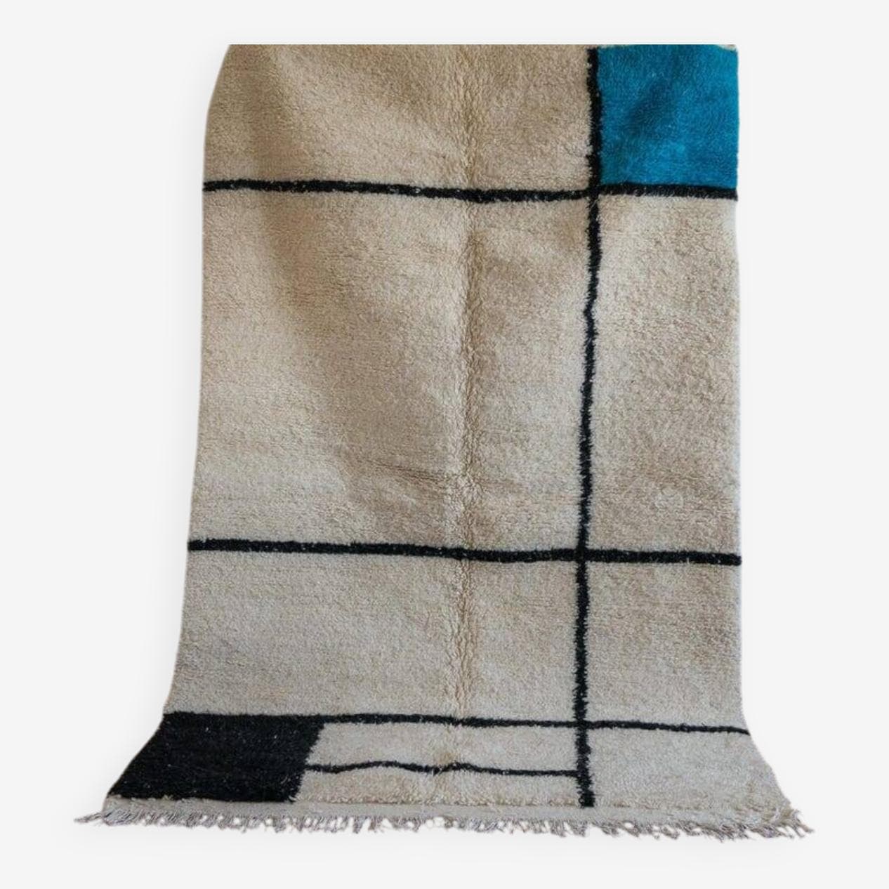 Ręcznie tkany dywan 250x150 cm, wełna, beżowy, czarny, turkusowy, Maroko - 203328