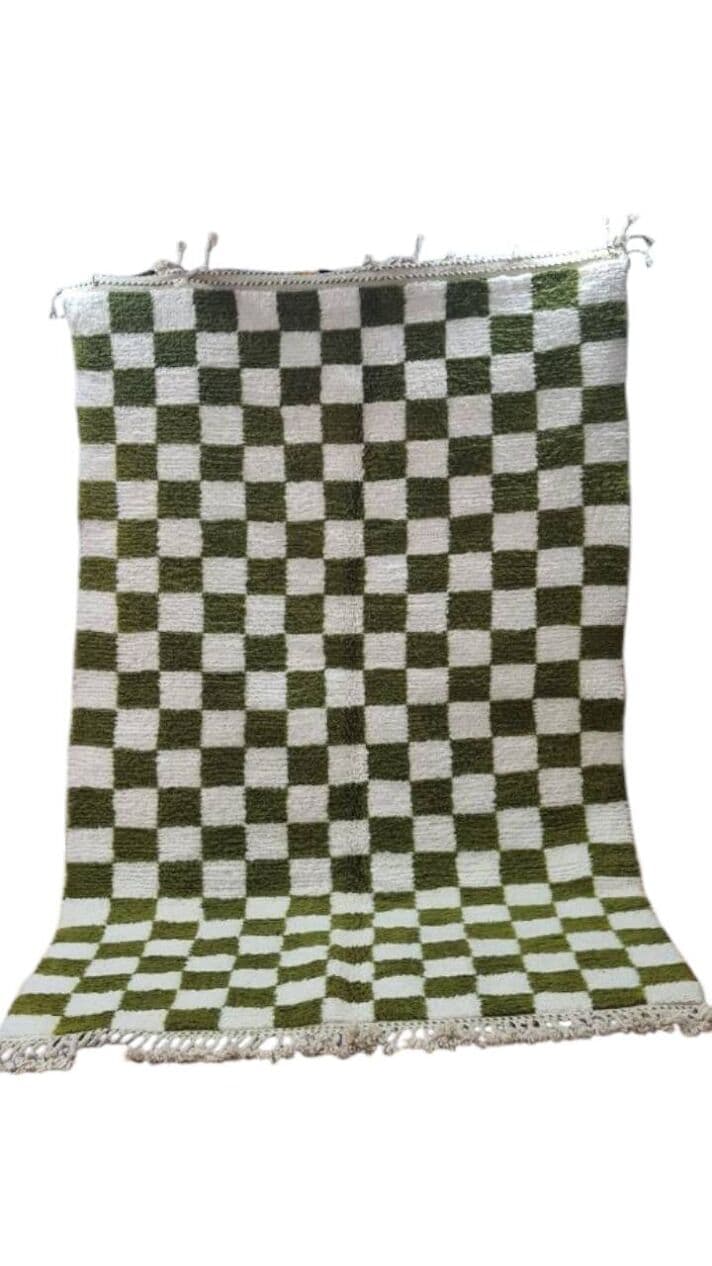 Ręcznie tkany dywan 250x150 cm, wełna, oliwkowy, biały, Maroko - 203296