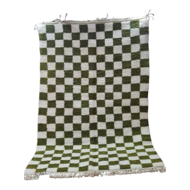 Ręcznie tkany dywan 250x150 cm, wełna, oliwkowy, biały, Maroko - WYMIARY