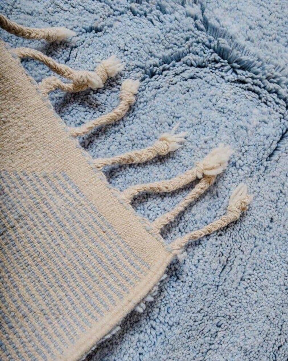 Ręcznie tkany dywan 150x250 cm, wełna, niebieski, beżowy, Maroko - 203242