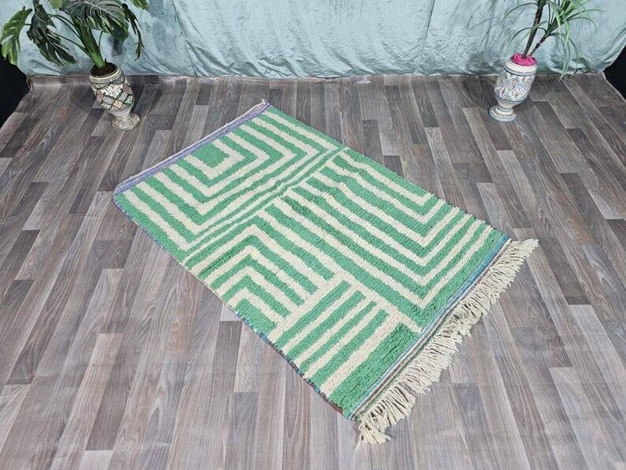 Ręcznie tkany dywan 140x260 cm, wełna, zielony, Maroko - 203204