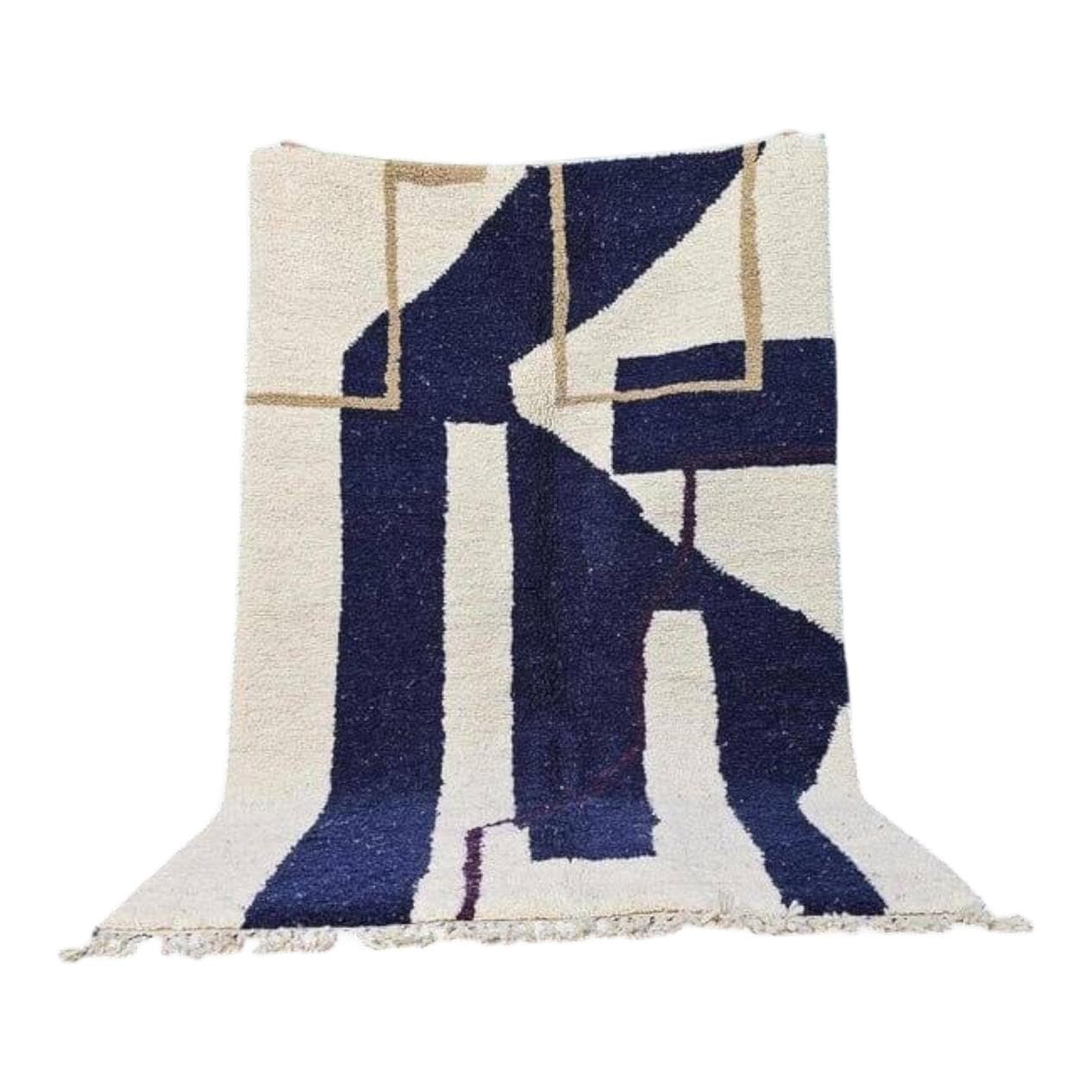 Ręcznie tkany dywan 150x250 cm, wełna, kremowy, granatowy, beżowy, Maroko