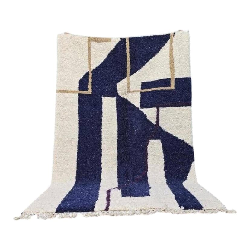 Ręcznie tkany dywan 150x250 cm, wełna, kremowy, granatowy, beżowy, Maroko