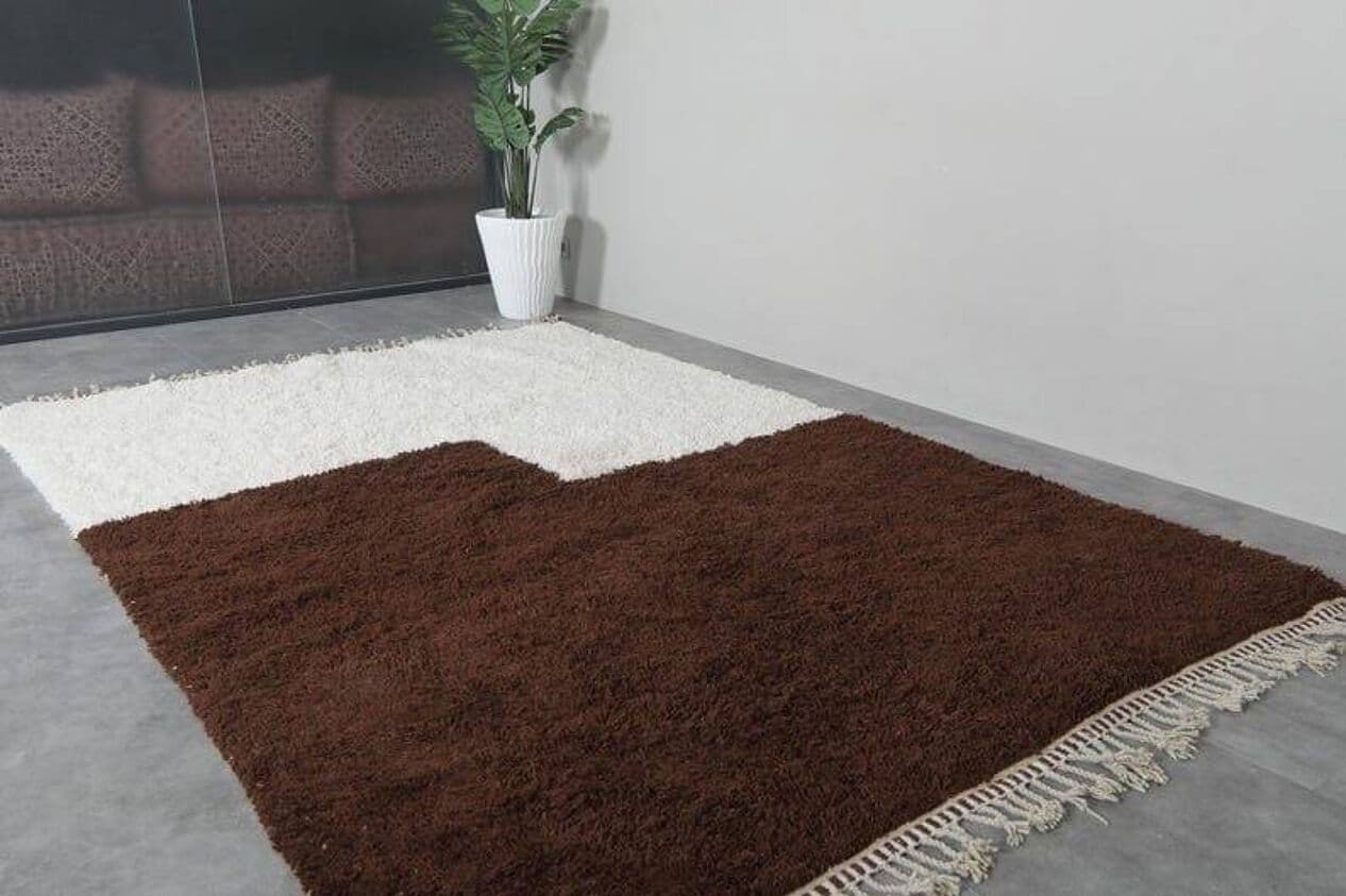 Ręcznie tkany dywan 140x260 cm, wełna, kremowy, brązowy, Maroko - 205691