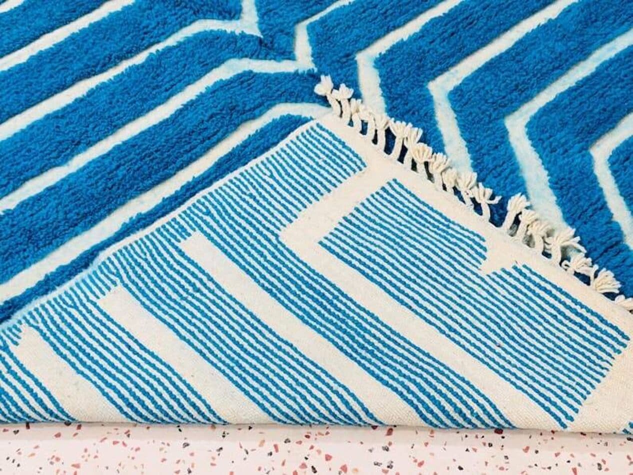 Ręcznie tkany dywan 150x250 cm, wełna, niebieski, biały, Maroko - 205688