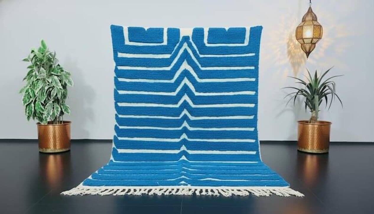 Ręcznie tkany dywan 150x250 cm, wełna, niebieski, biały, Maroko - 205684