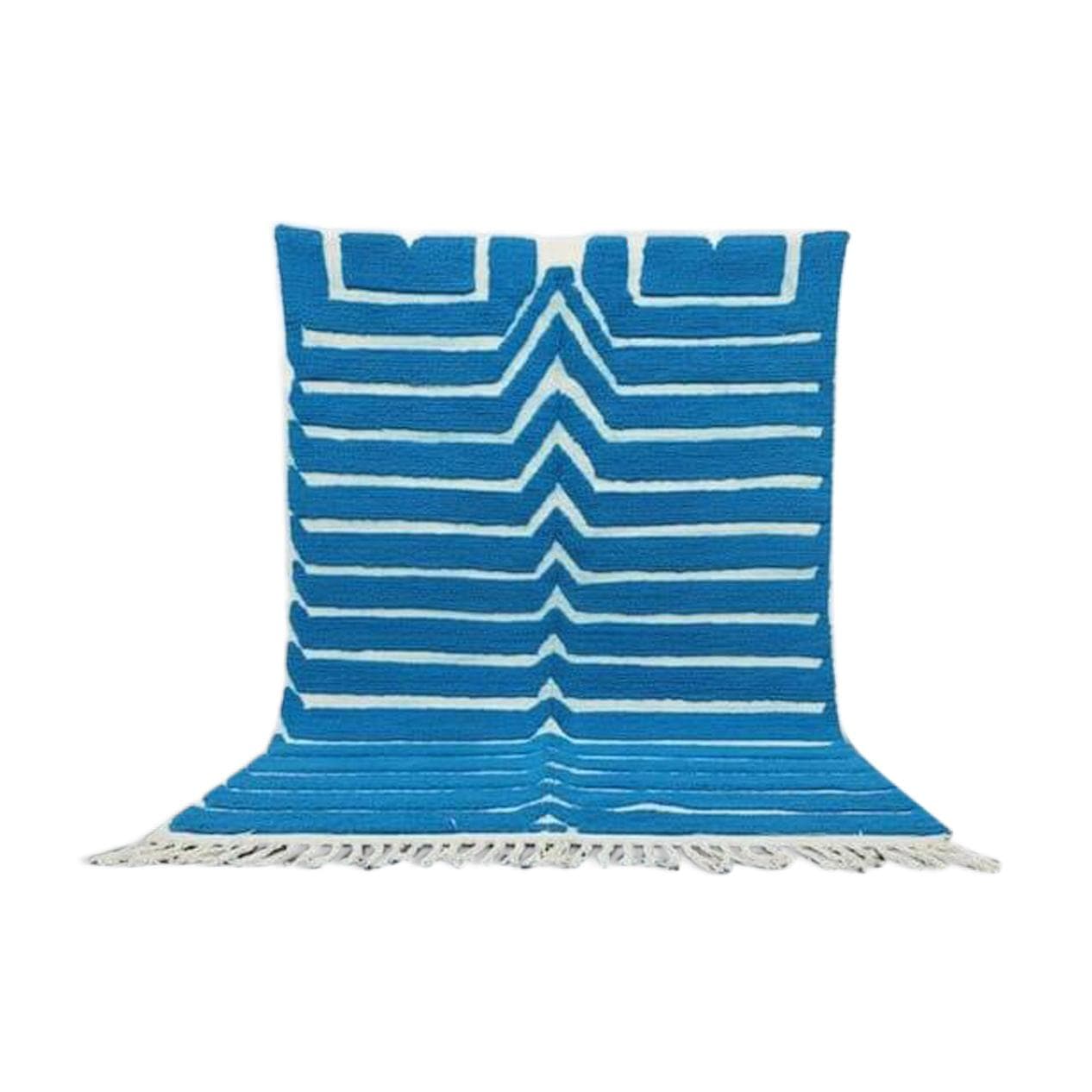 Ręcznie tkany dywan 150x250 cm, wełna, niebieski, biały, Maroko