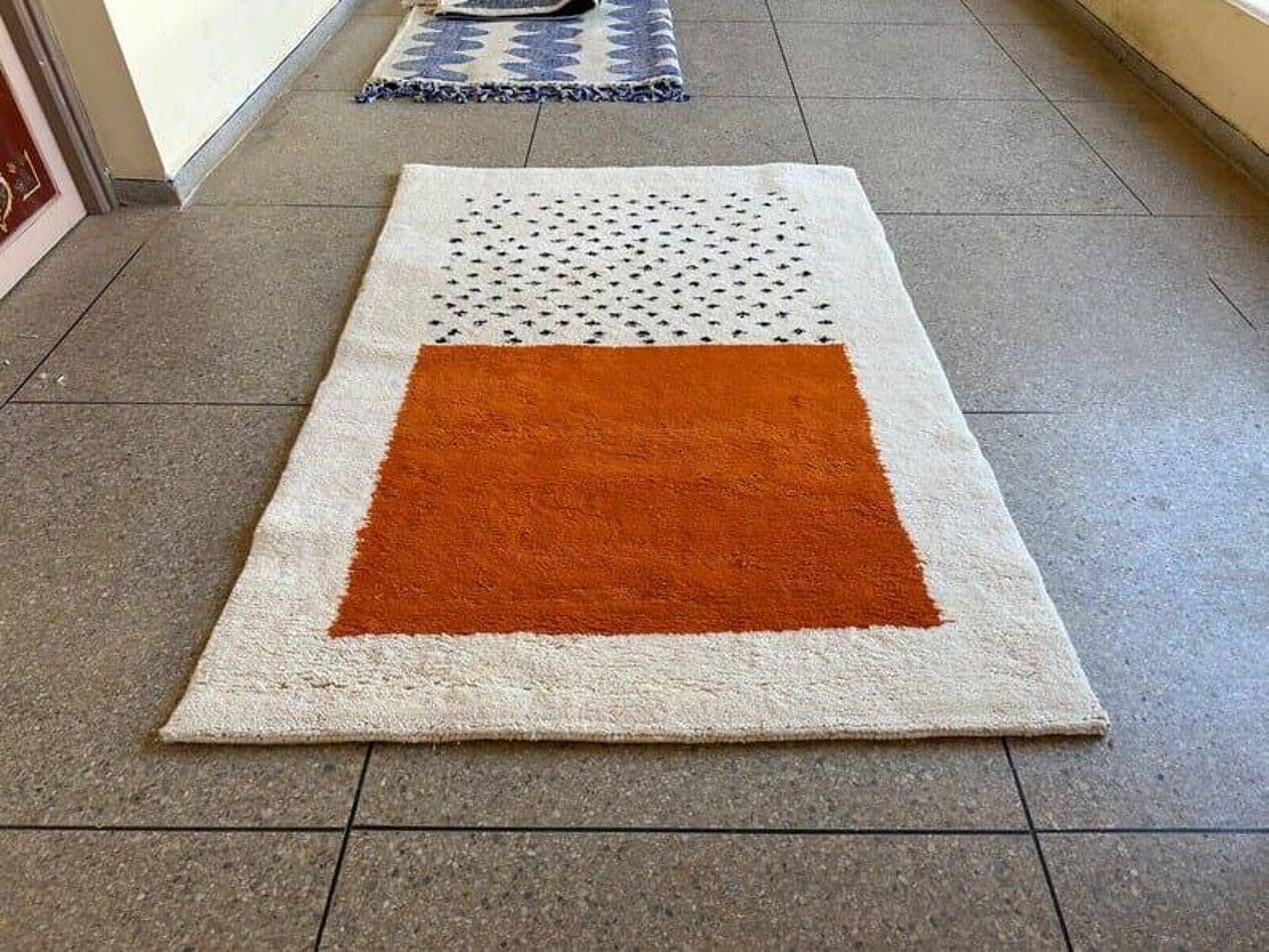 Ręcznie tkany dywan 150x250 cm, wełna, pomarańczowy, kremowy, Maroko - 205658