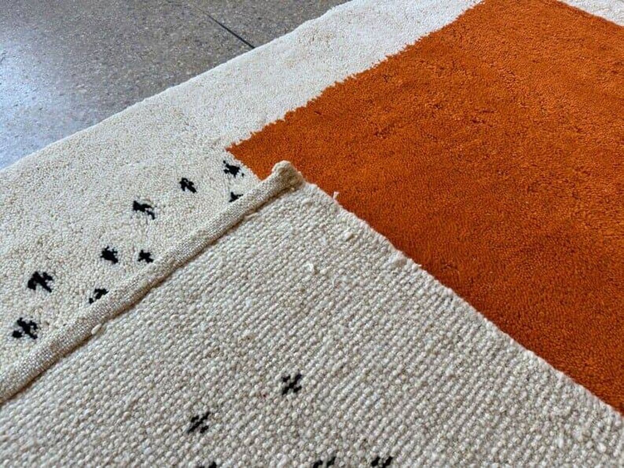 Ręcznie tkany dywan 150x250 cm, wełna, pomarańczowy, kremowy, Maroko - 205663