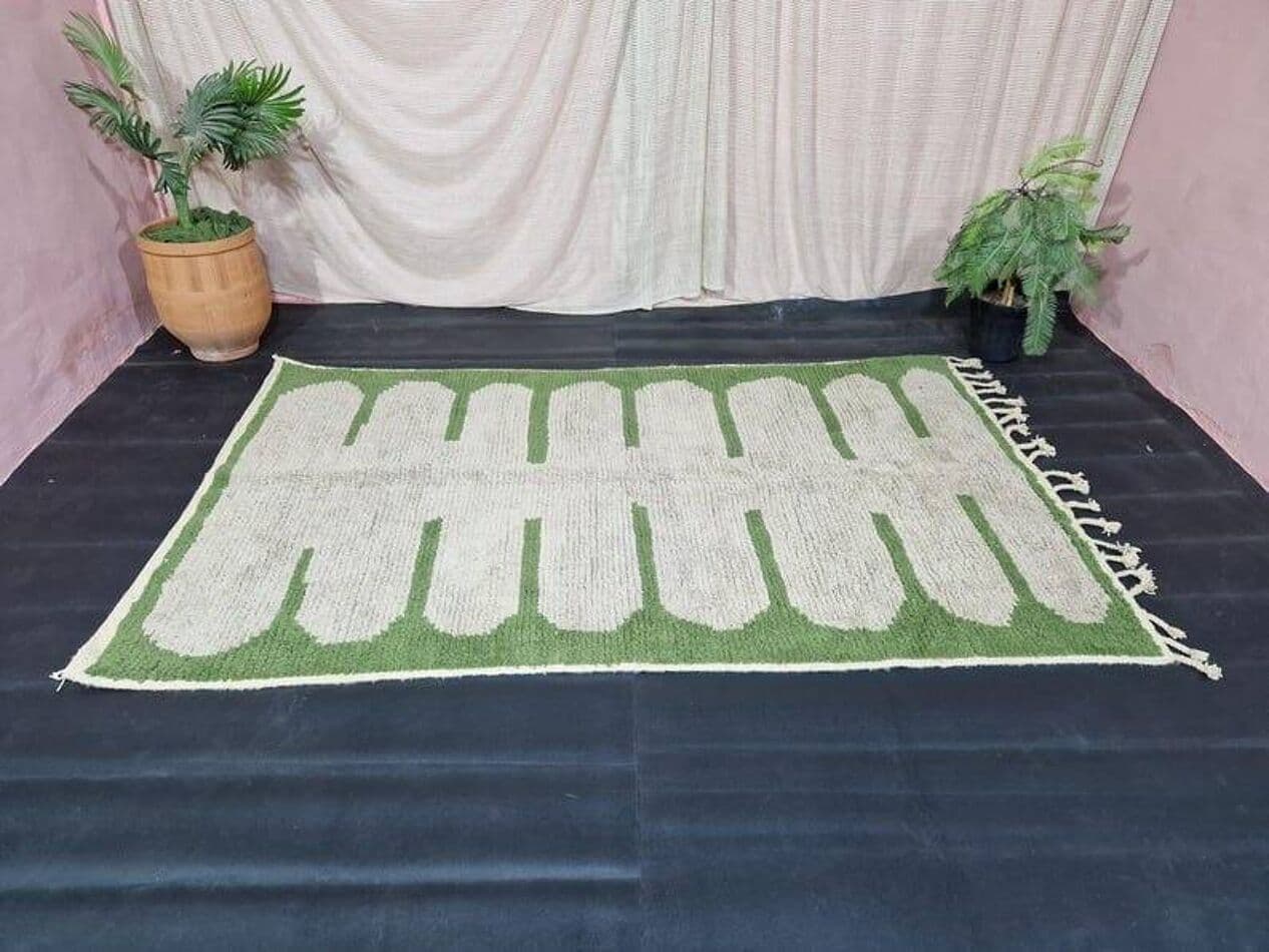 Ręcznie tkany dywan 100x200 cm, wełna, zielony, Maroko - 205633