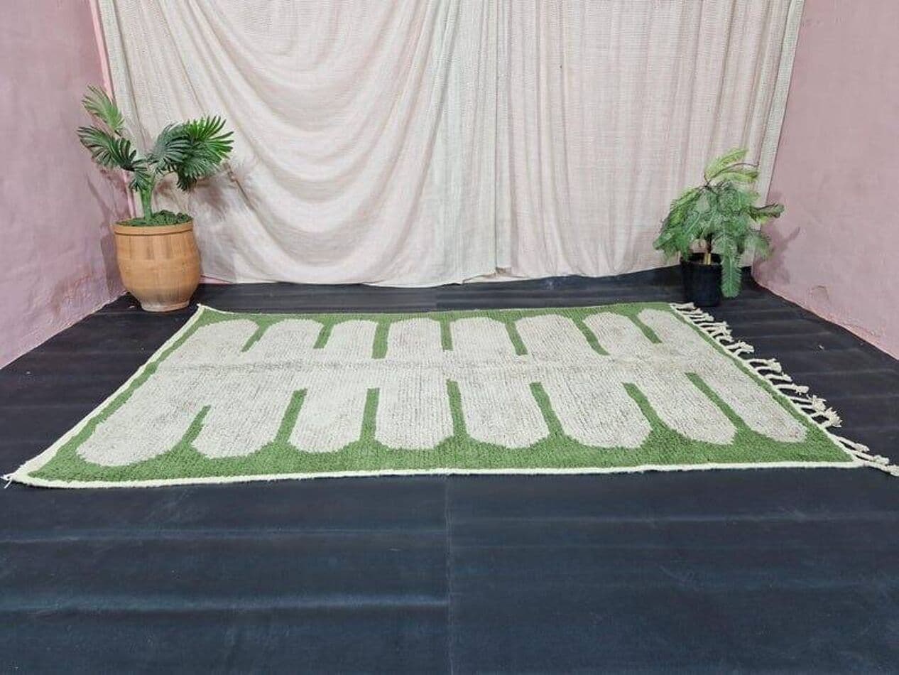 Ręcznie tkany dywan 100x200 cm, wełna, zielony, Maroko - 205634