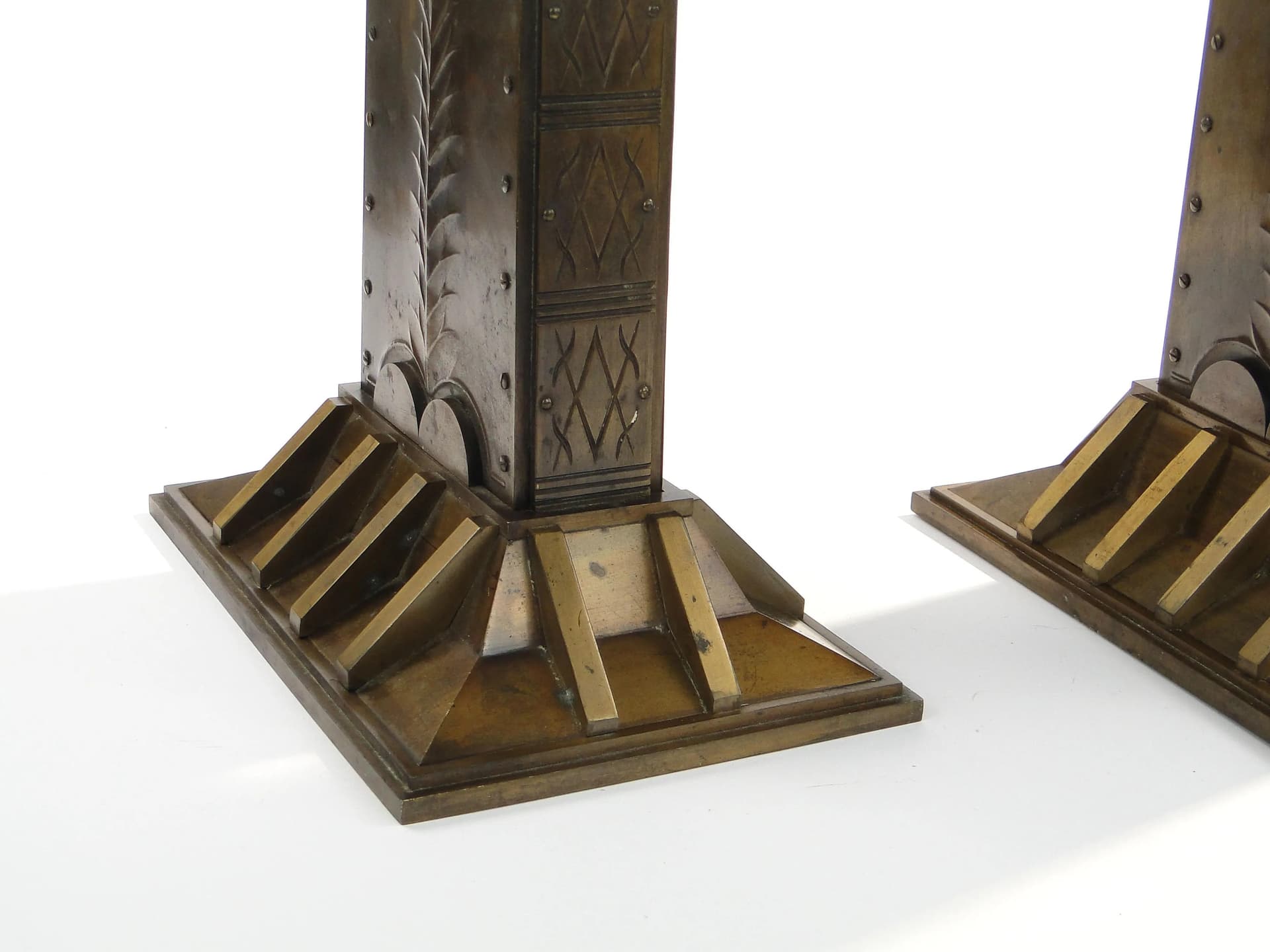 Pair of wall sconces Art Deco, brown, brass, Austria, 1920s - 14306