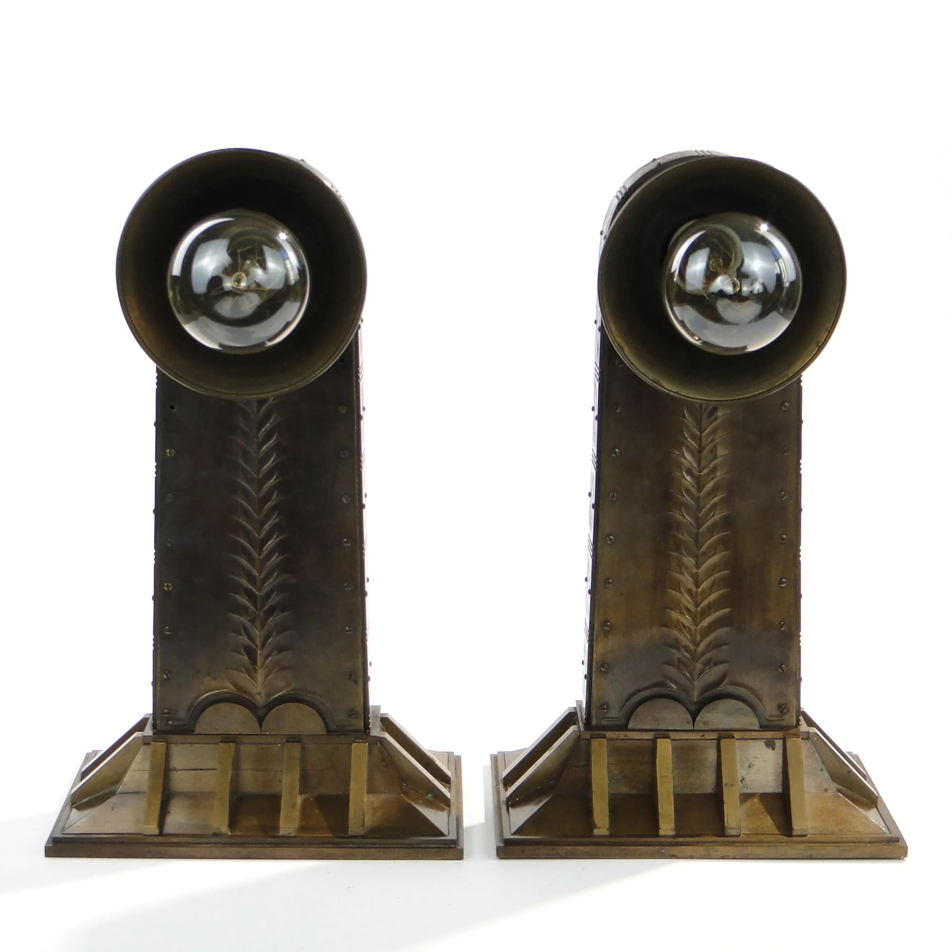Pair of wall sconces Art Deco, brown, brass, Austria, 1920s - 14309