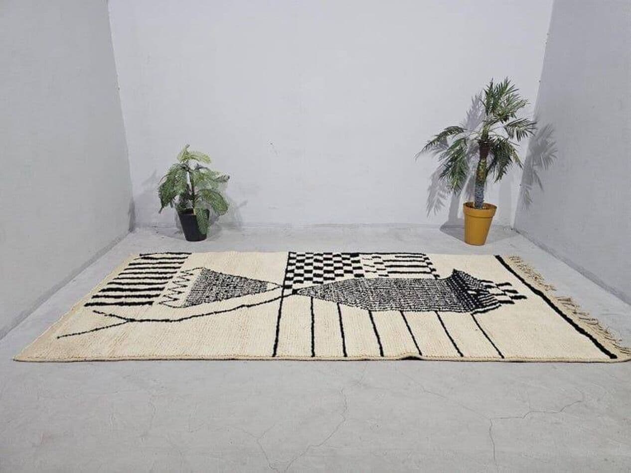 Ręcznie tkany dywan 150x250 cm, wełna, czarny, biały, Maroko - 205626