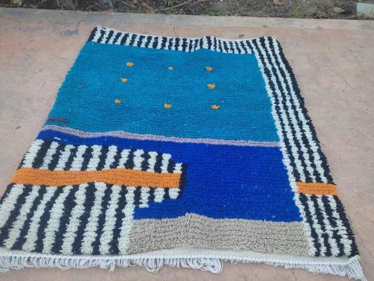 Ręcznie tkany dywan 100x200 cm, wełna, turkusowy, Maroko - 205613