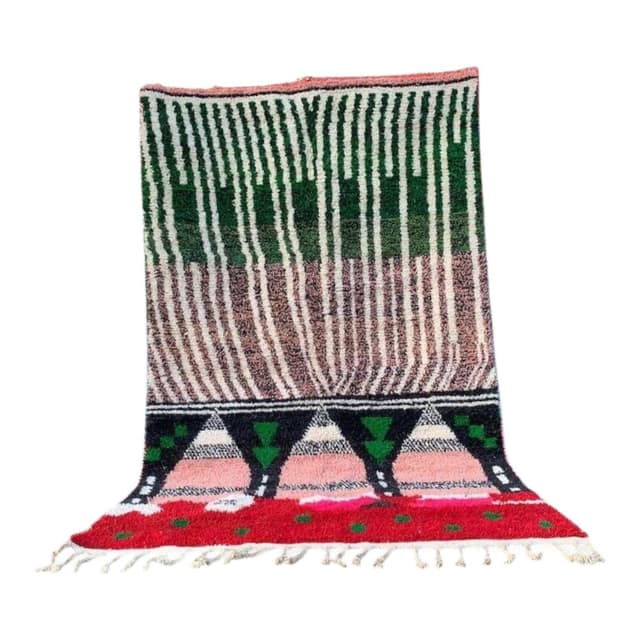 Ręcznie tkany dywan 200x300 cm, wełna, zielony, czerwony, Maroko - WYMIARY