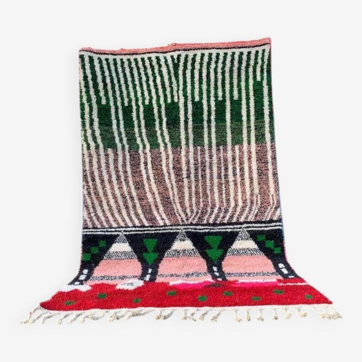 Ręcznie tkany dywan 200x300 cm, wełna, zielony, czerwony, Maroko - 205597