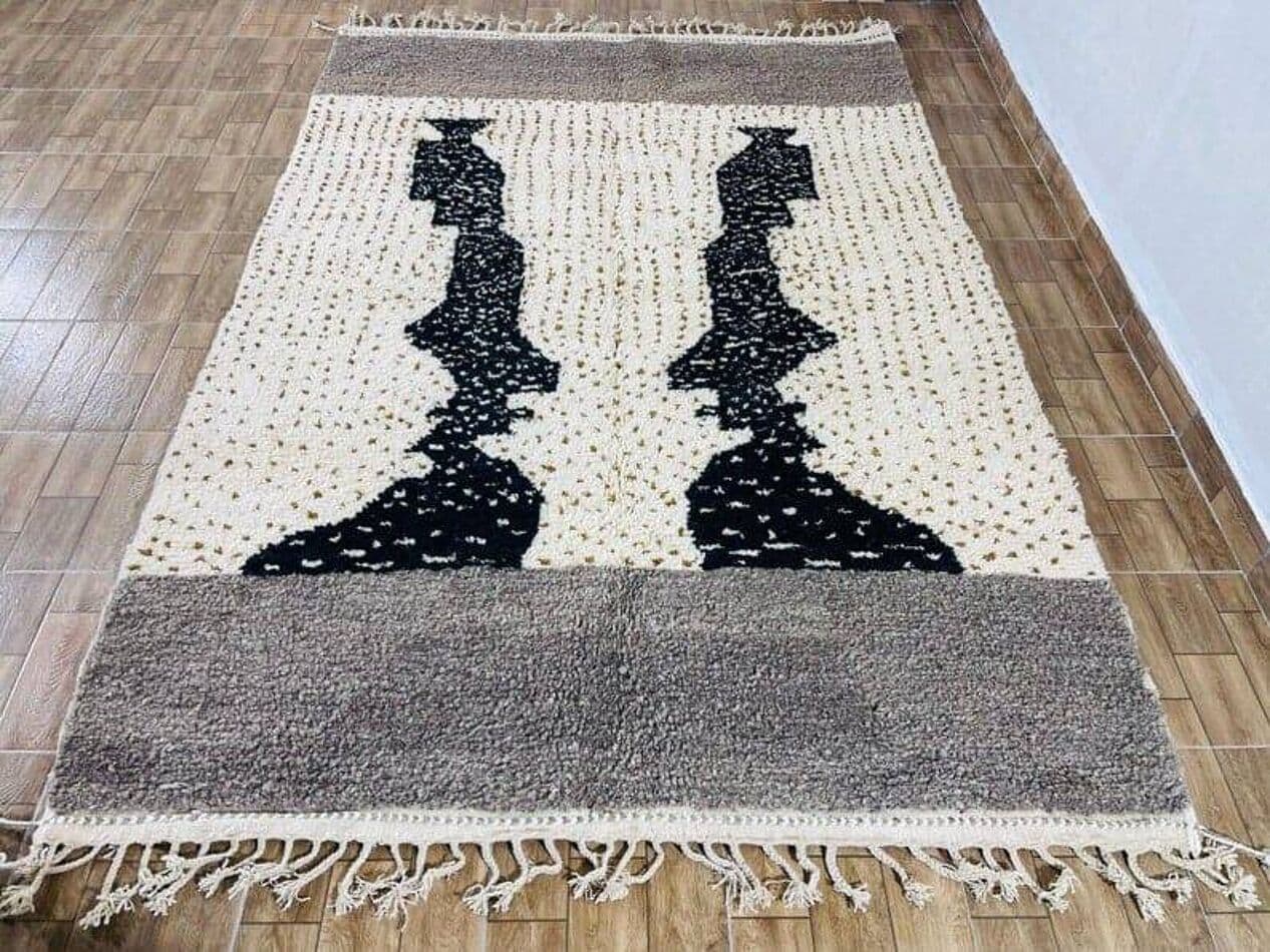 Ręcznie tkany dywan 150x250 cm, wełna, kremowy, czarny, brązowy, Maroko - 205577