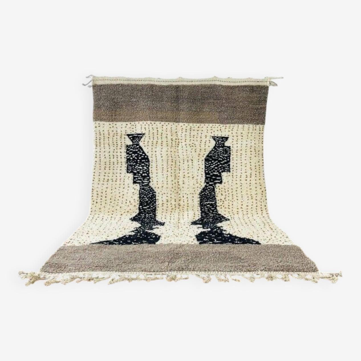 Ręcznie tkany dywan 150x250 cm, wełna, kremowy, czarny, brązowy, Maroko - 205576