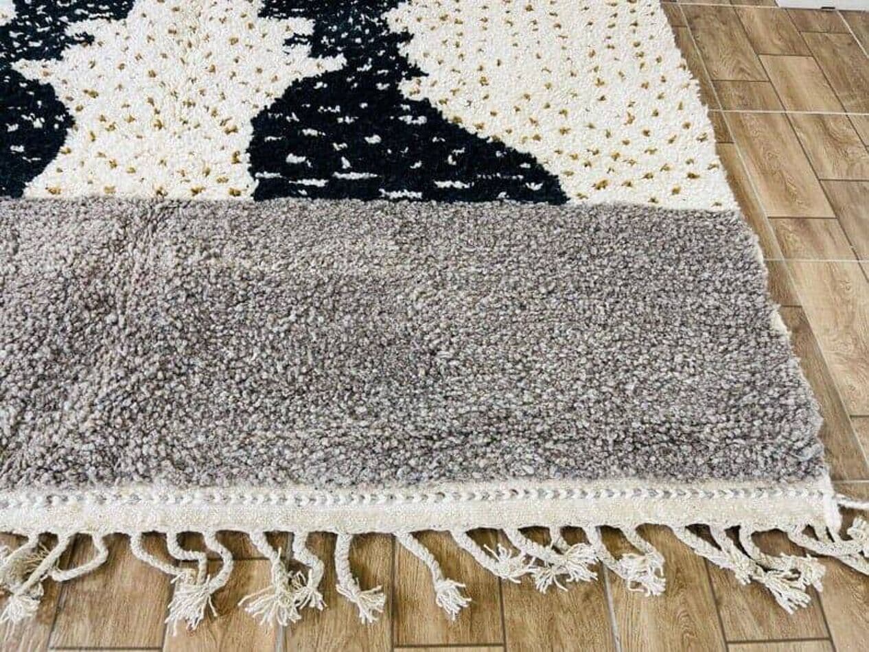 Ręcznie tkany dywan 150x250 cm, wełna, kremowy, czarny, brązowy, Maroko - 205578