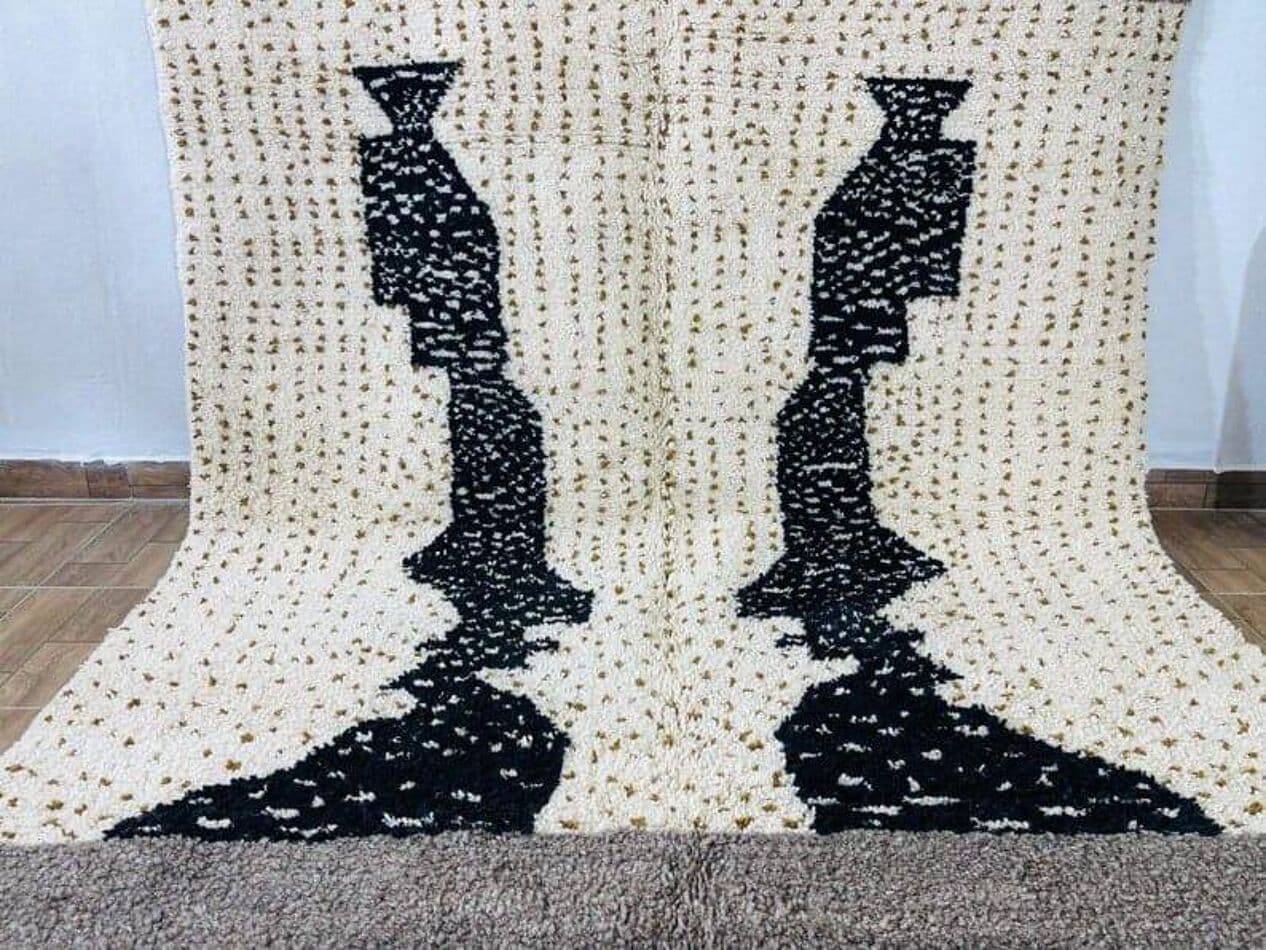 Ręcznie tkany dywan 150x250 cm, wełna, kremowy, czarny, brązowy, Maroko - 205582