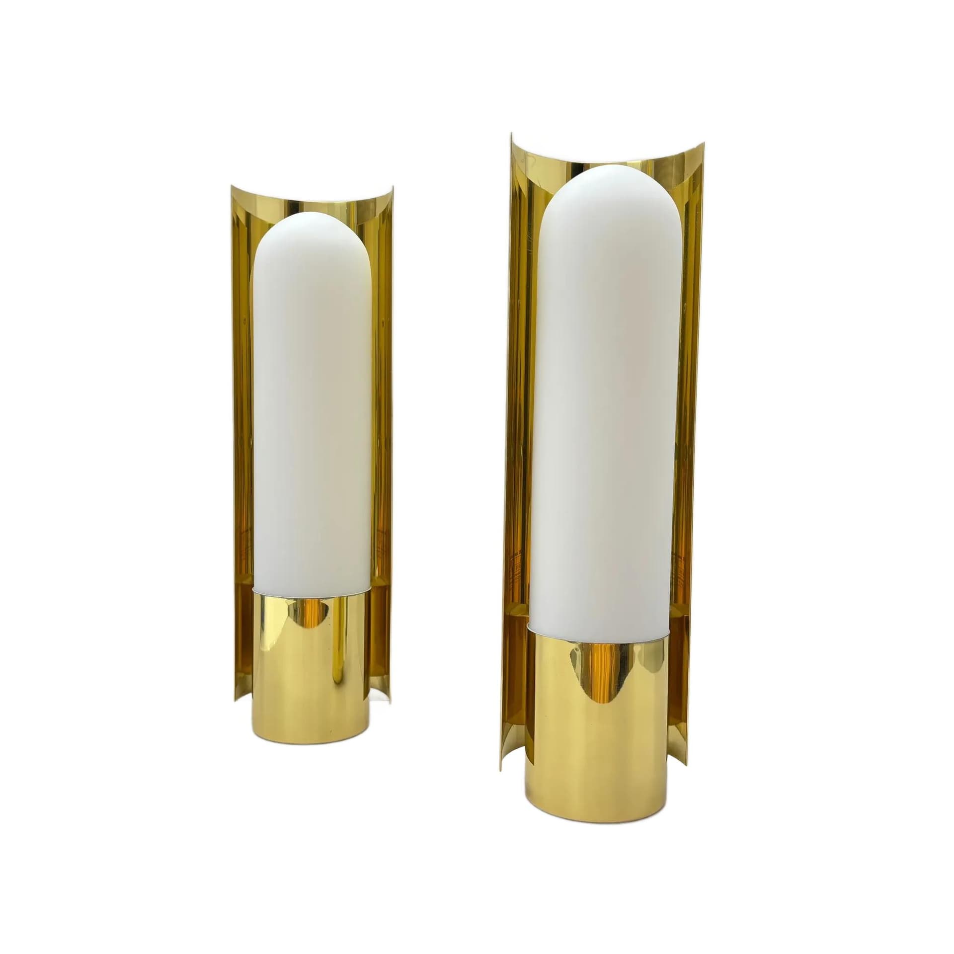 Para kinkietów, złocony mosiądz, szkło opalowe, Glashütte Limburg, Niemcy, lata 80.