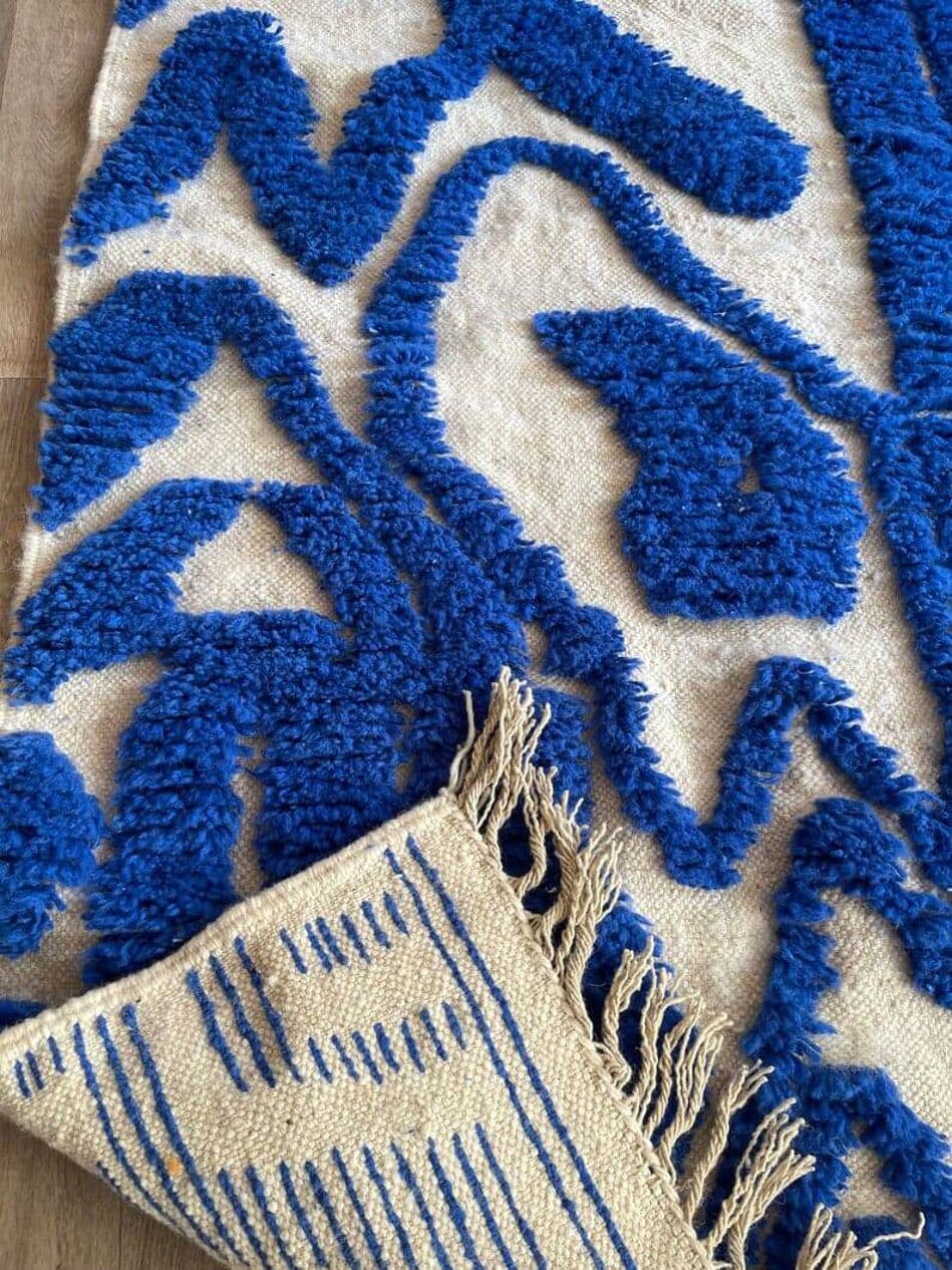 Ręcznie tkany dywan 140x260 cm, wełna, niebieski, Maroko - 205481